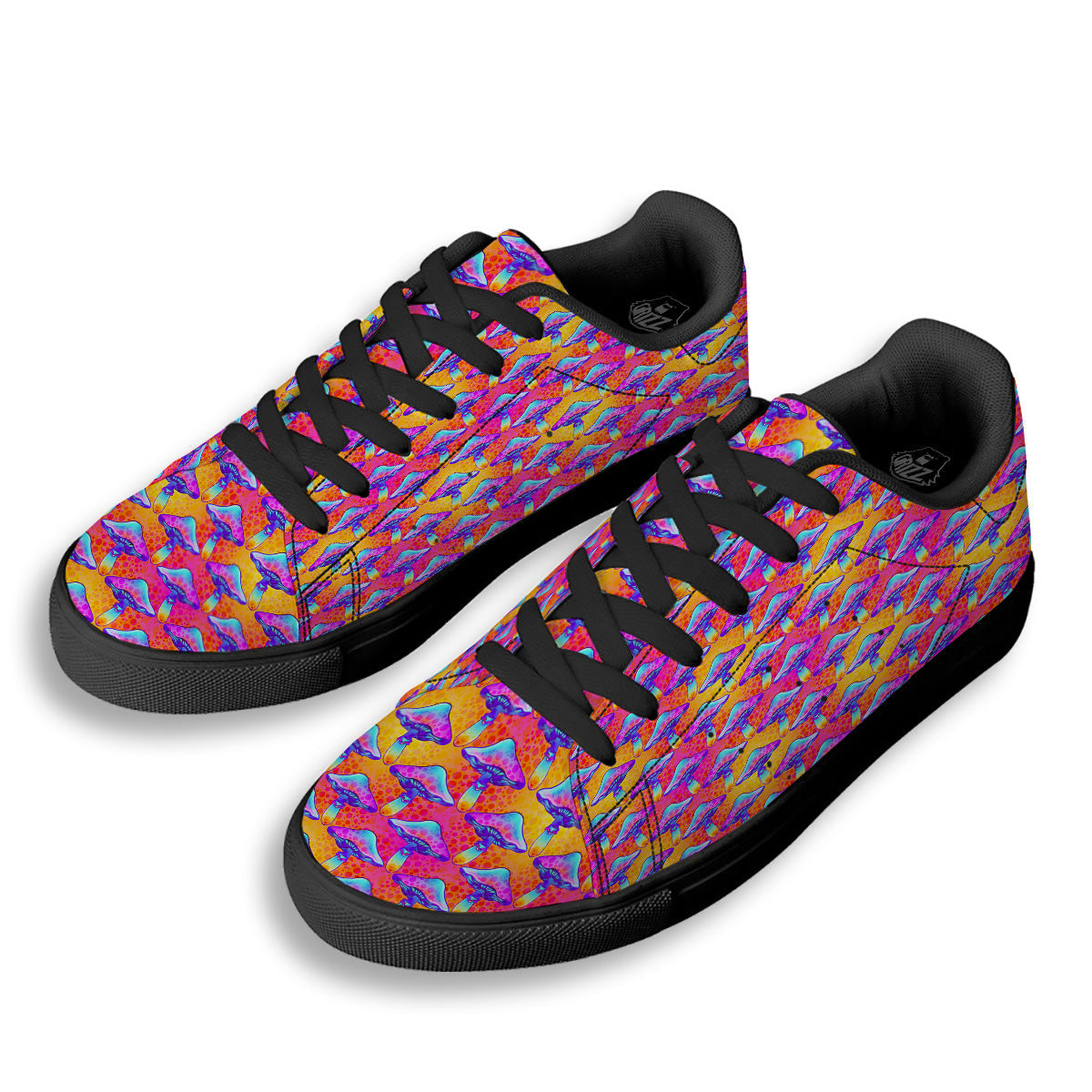 Mushroom Psychedelic Hippie Print Pattern Black Low Top Sneakers-grizzshop