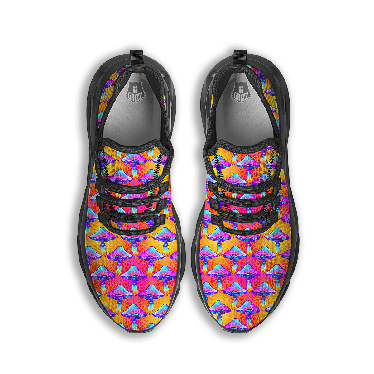 Mushroom Psychedelic Hippie Print Pattern Black Running Shoes-grizzshop