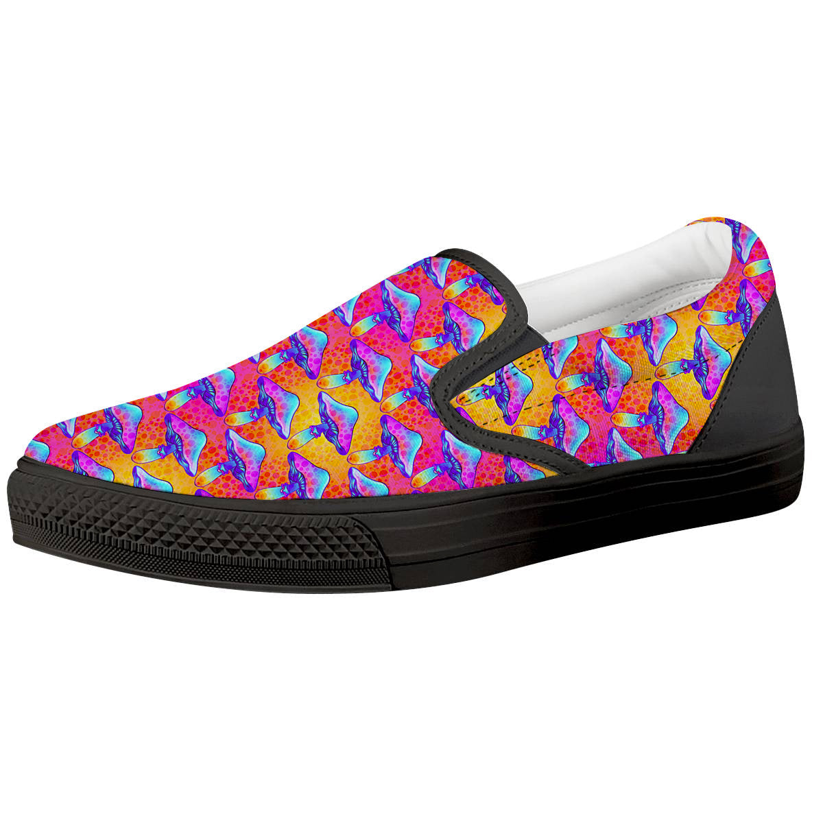 Mushroom Psychedelic Hippie Print Pattern Black Slip On Shoes-grizzshop