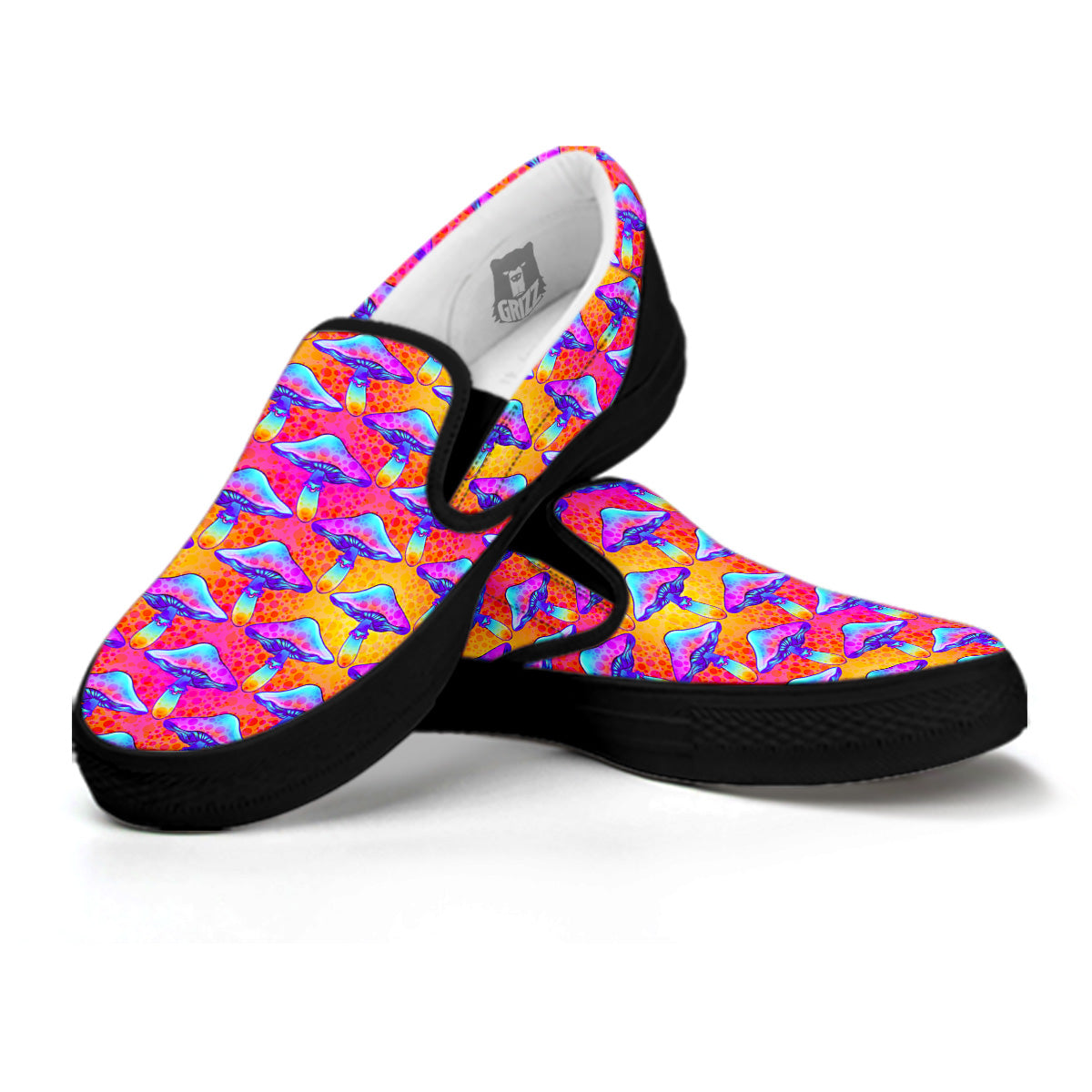 Mushroom Psychedelic Hippie Print Pattern Black Slip On Shoes-grizzshop