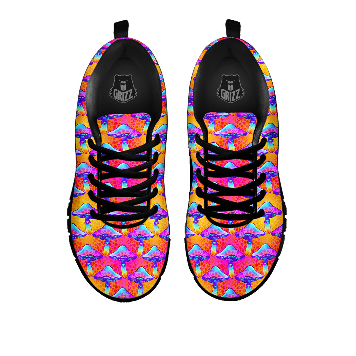 Mushroom Psychedelic Hippie Print Pattern Black Sneaker-grizzshop
