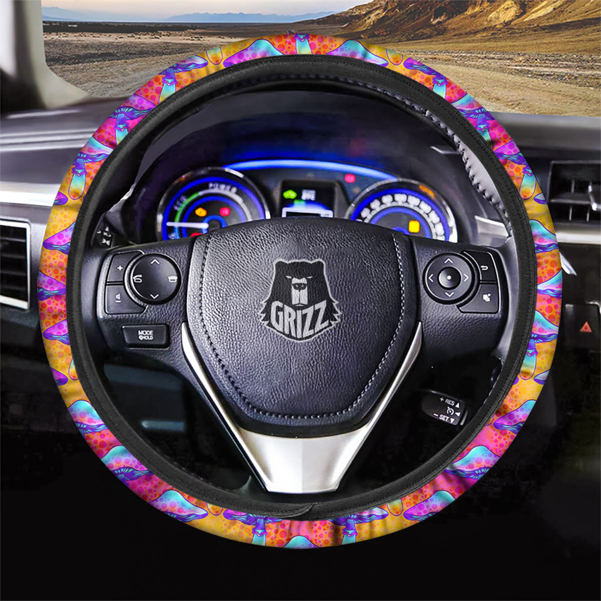 Mushroom Psychedelic Hippie Print Pattern Car Steering Wheel Cover-grizzshop