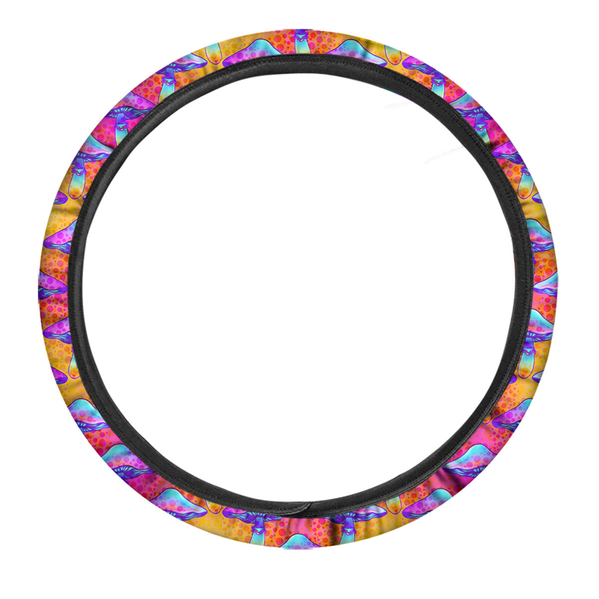 Mushroom Psychedelic Hippie Print Pattern Car Steering Wheel Cover-grizzshop