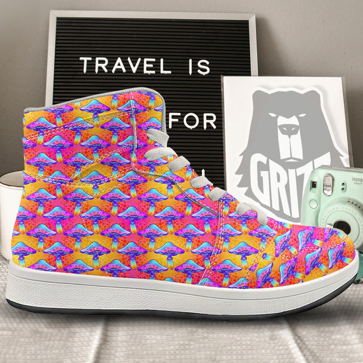 Mushroom Psychedelic Hippie Print Pattern High Top Sneakers-grizzshop