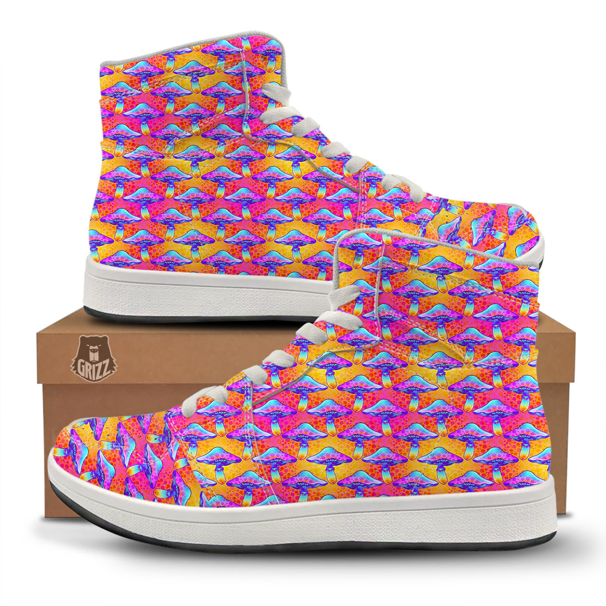 Mushroom Psychedelic Hippie Print Pattern High Top Sneakers-grizzshop
