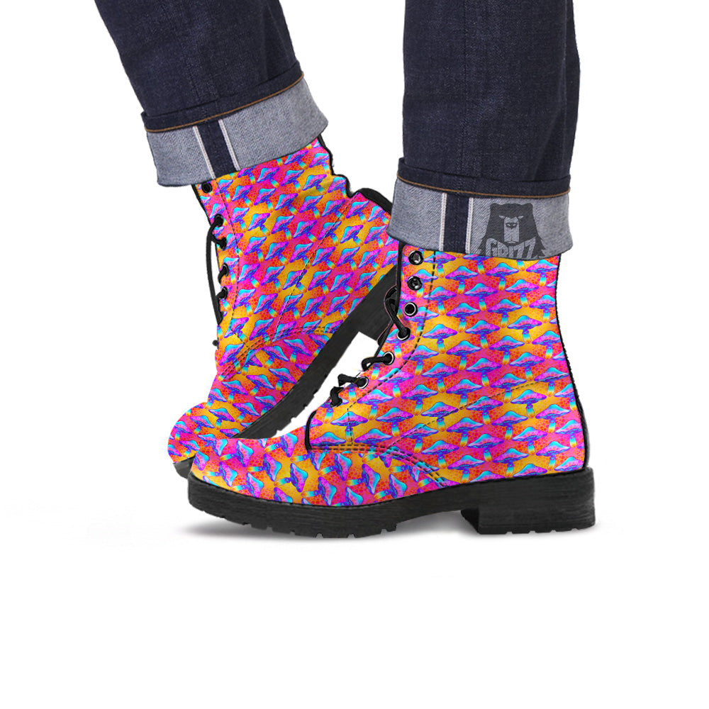 Mushroom Psychedelic Hippie Print Pattern Leather Boots-grizzshop