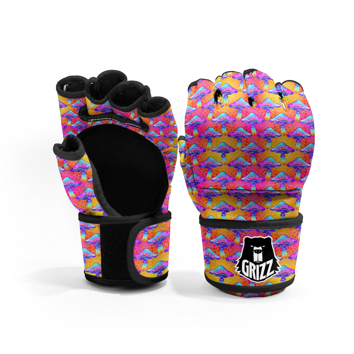 Mushroom Psychedelic Hippie Print Pattern MMA Gloves-grizzshop