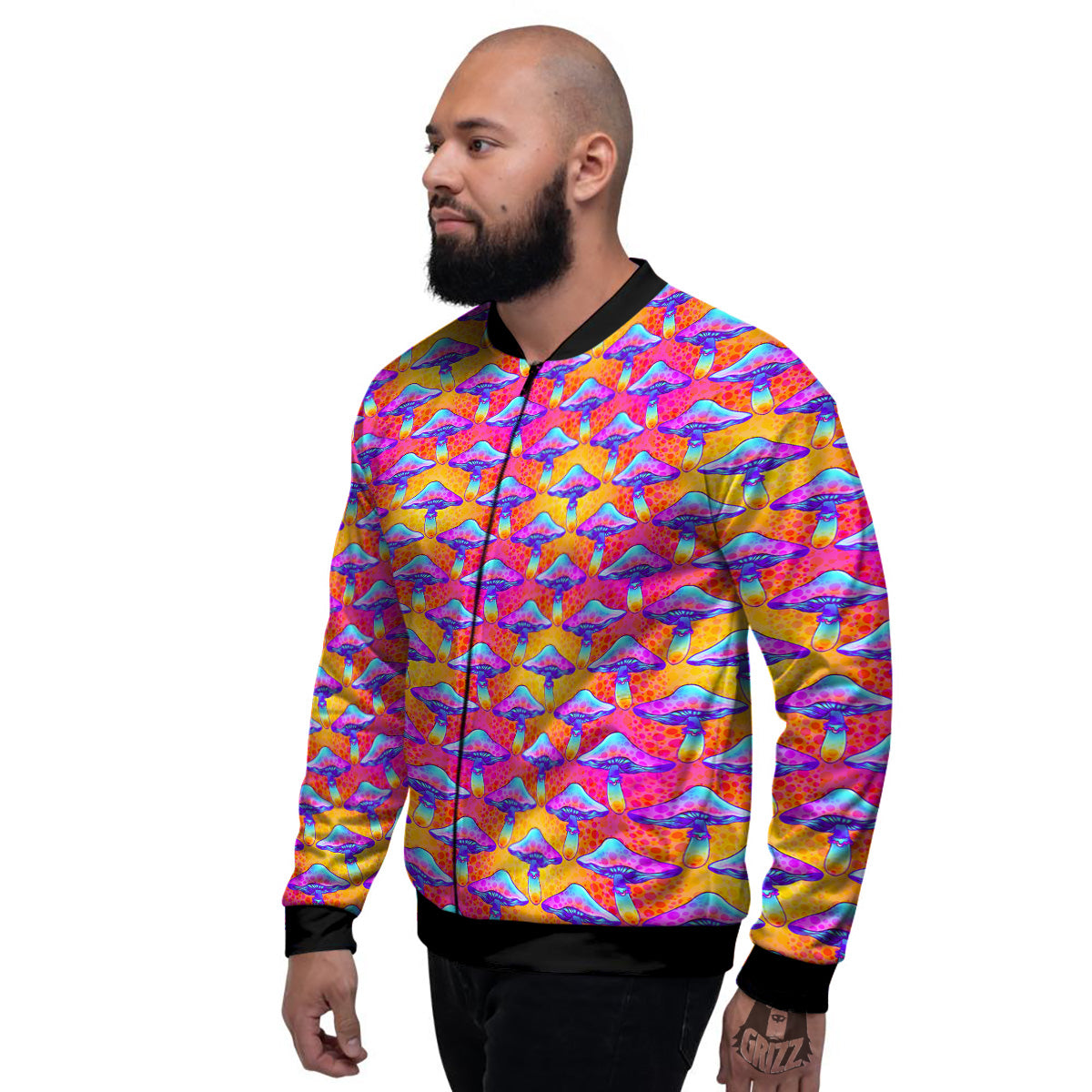 Mushroom Psychedelic Hippie Print Pattern Men's Bomber Jacket-grizzshop