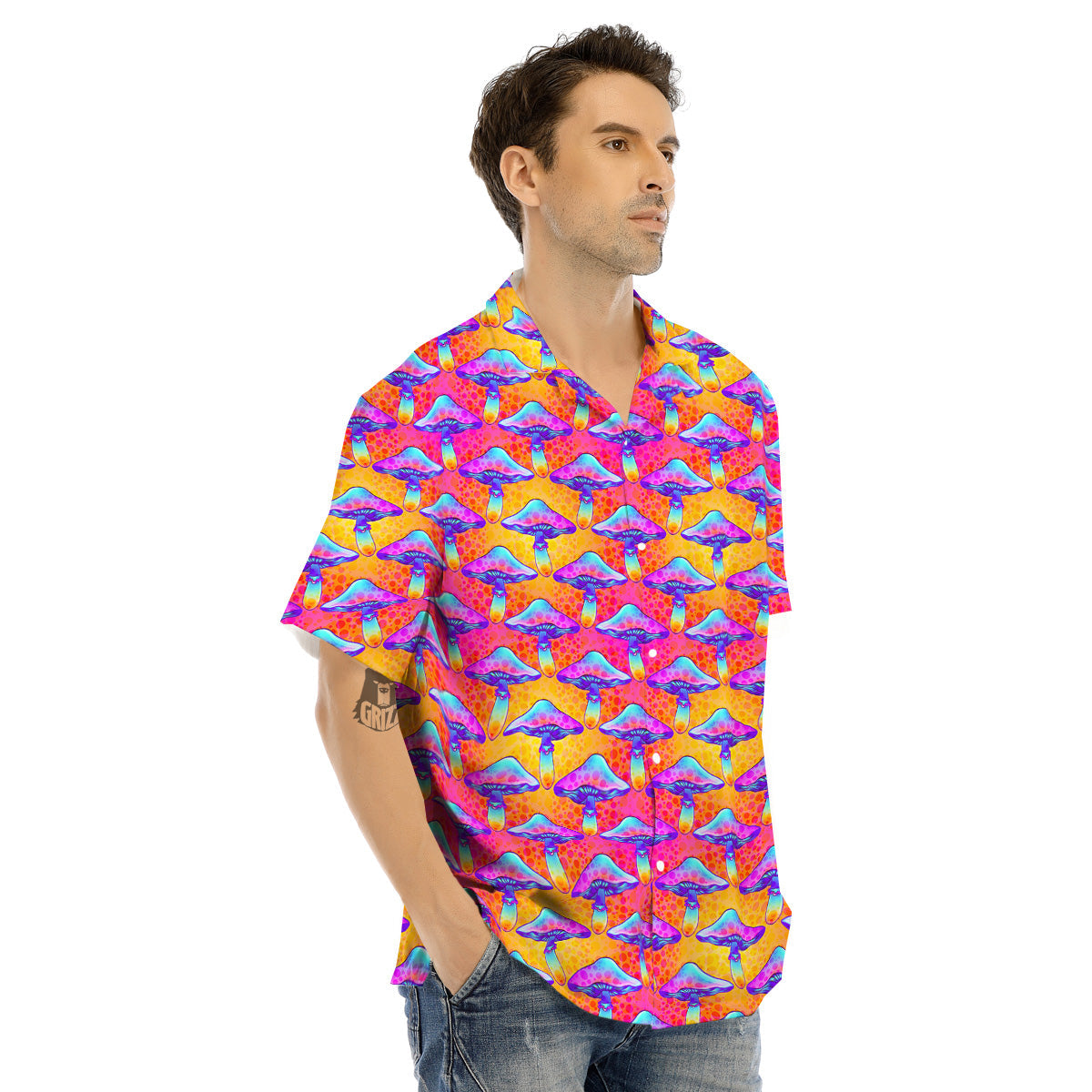 Mushroom Psychedelic Hippie Print Pattern Men's Hawaiian Shirt-grizzshop