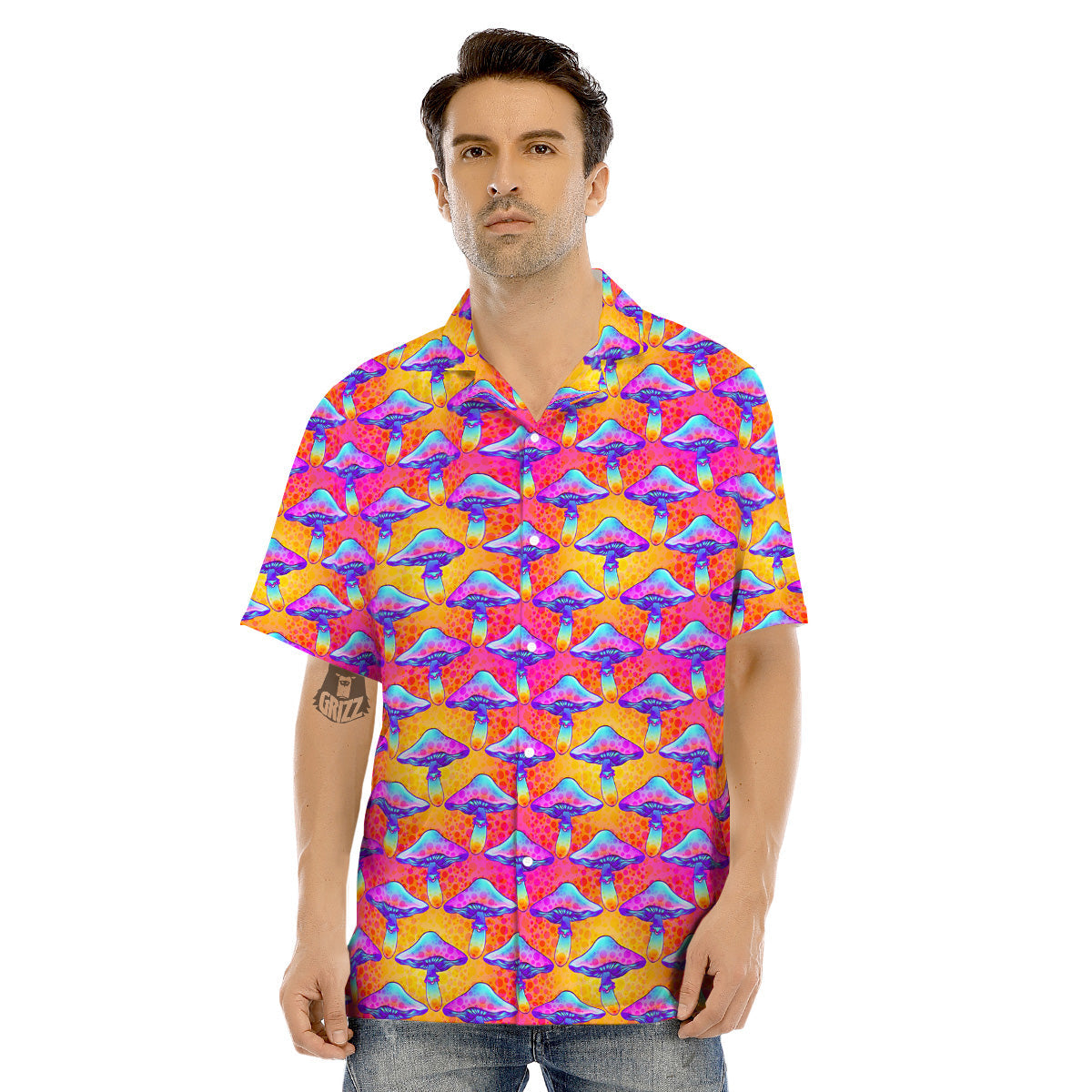 Mushroom Psychedelic Hippie Print Pattern Men's Hawaiian Shirt-grizzshop