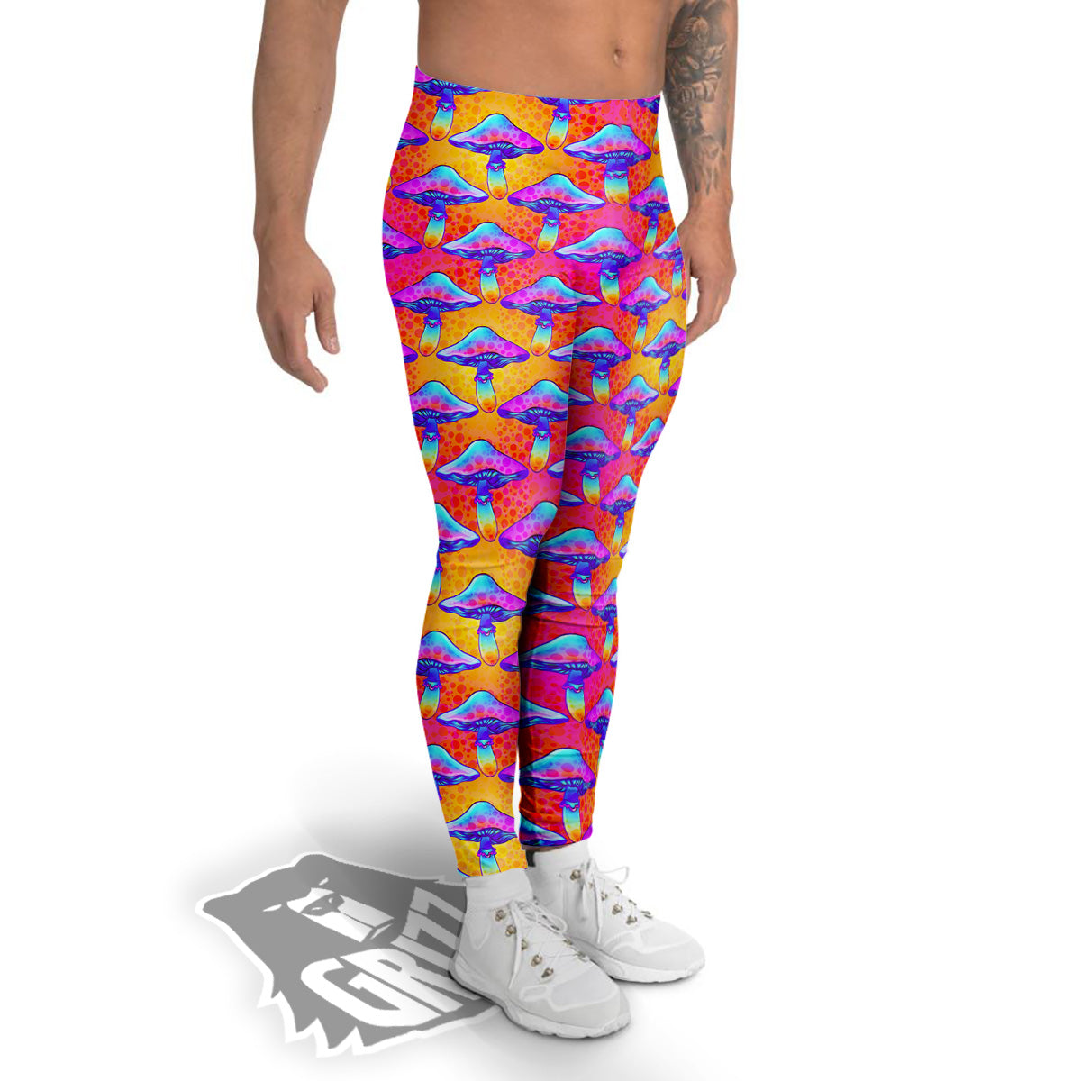 Mushroom Psychedelic Hippie Print Pattern Men's Leggings-grizzshop