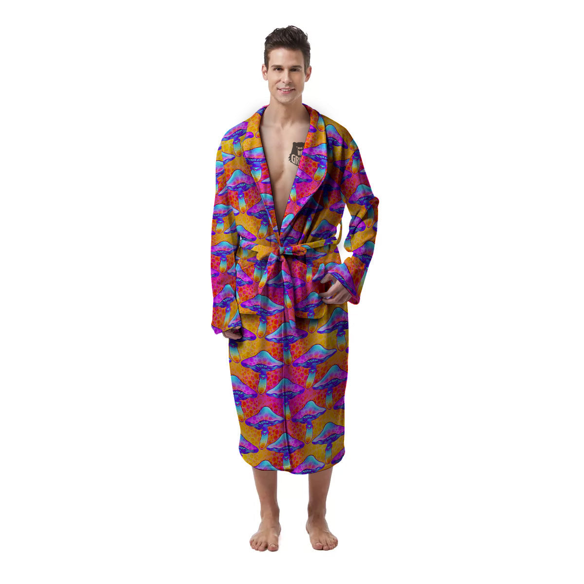 Mushroom Psychedelic Hippie Print Pattern Men's Robe-grizzshop