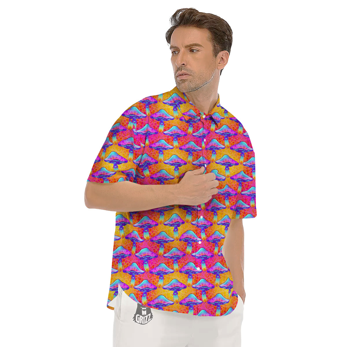 Mushroom Psychedelic Hippie Print Pattern Men's Short Sleeve Shirts-grizzshop