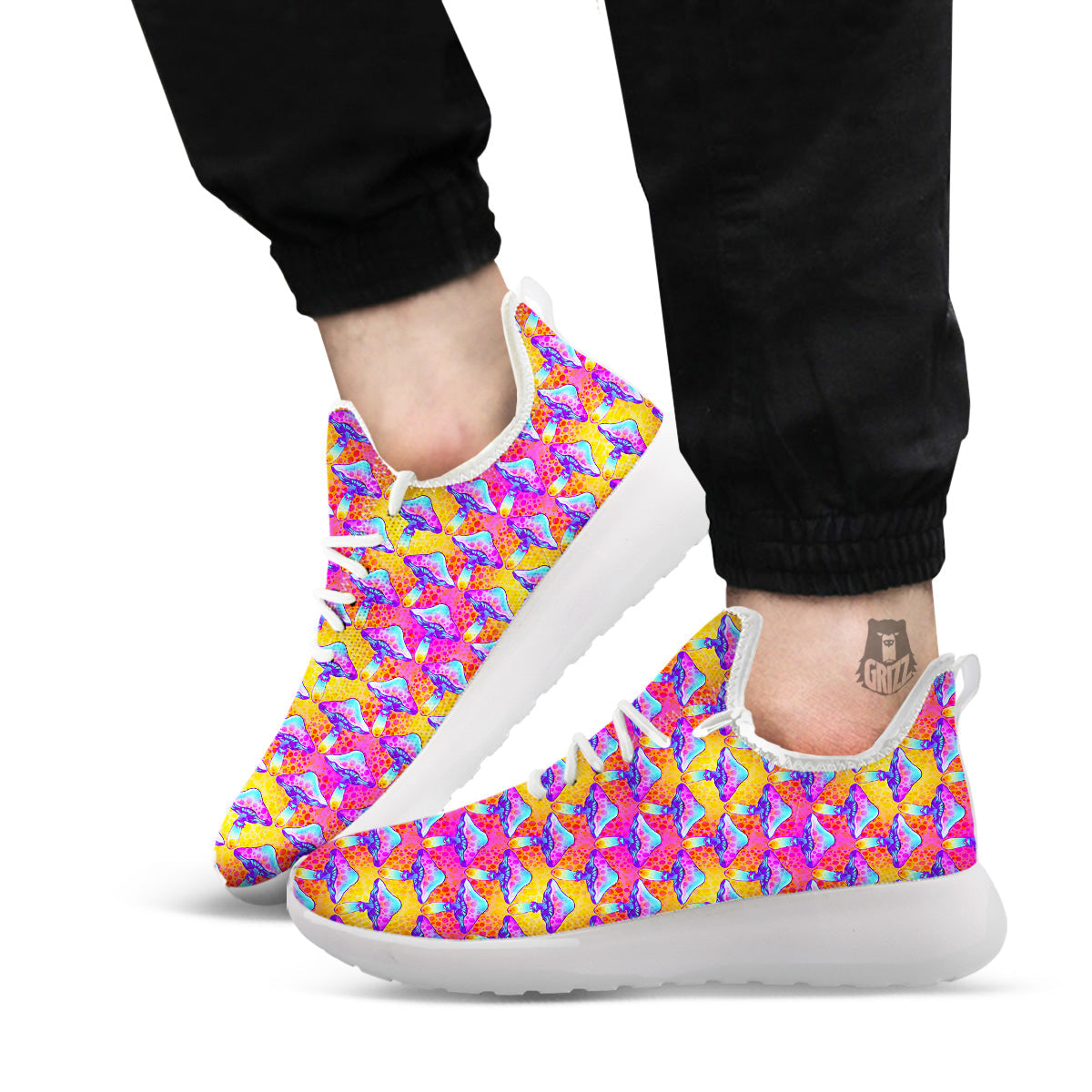 Mushroom Psychedelic Hippie Print Pattern White Athletic Shoes-grizzshop