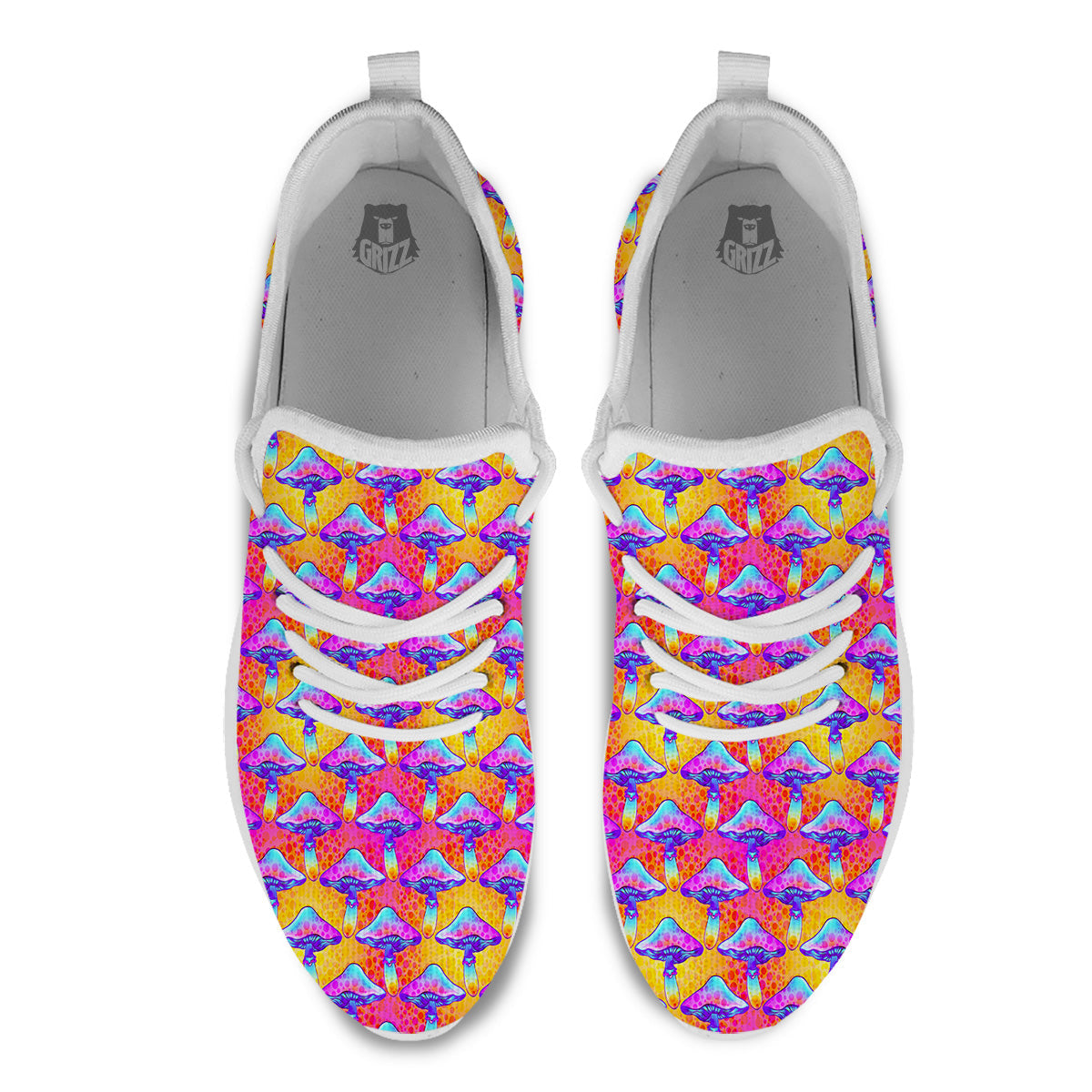 Mushroom Psychedelic Hippie Print Pattern White Athletic Shoes-grizzshop