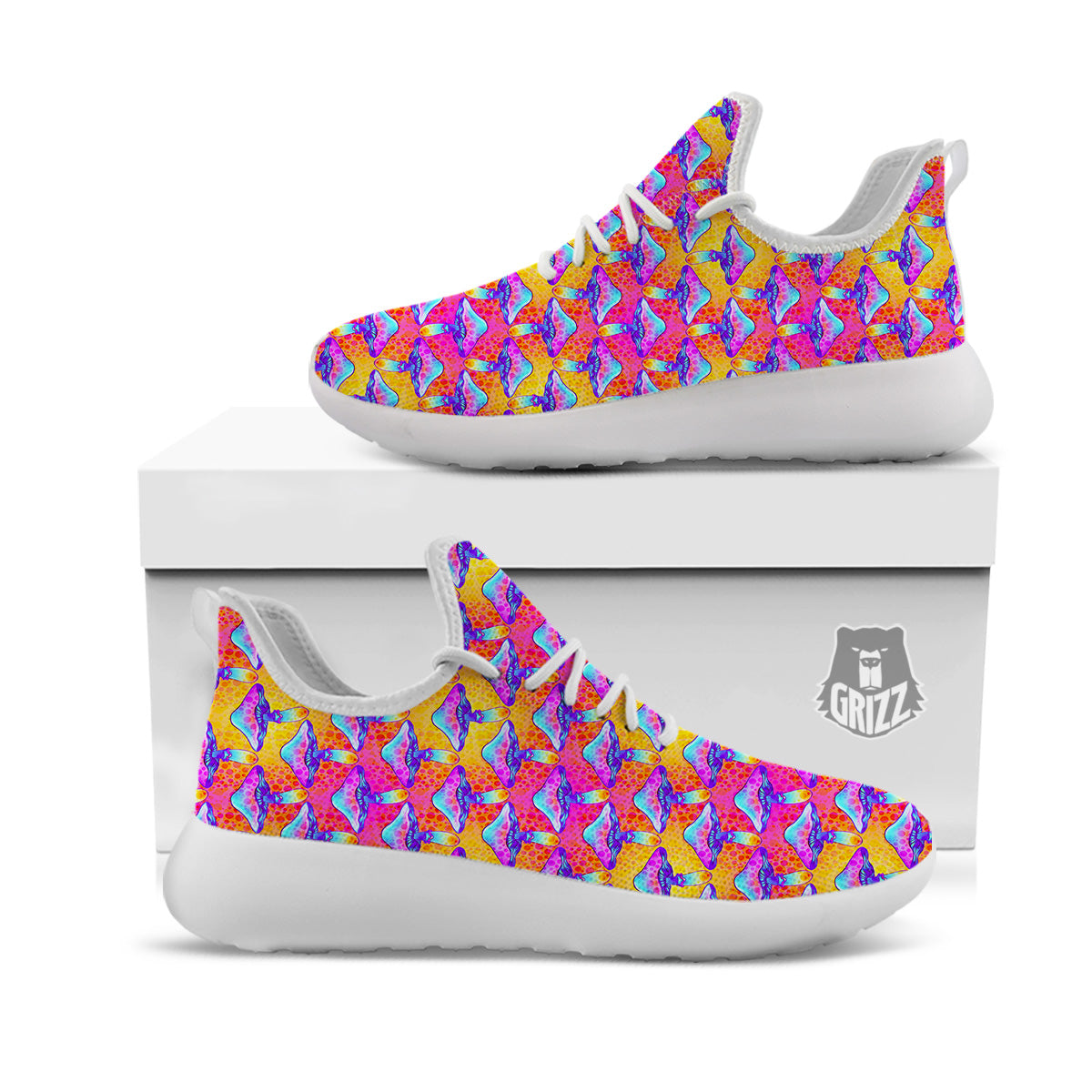 Mushroom Psychedelic Hippie Print Pattern White Athletic Shoes-grizzshop