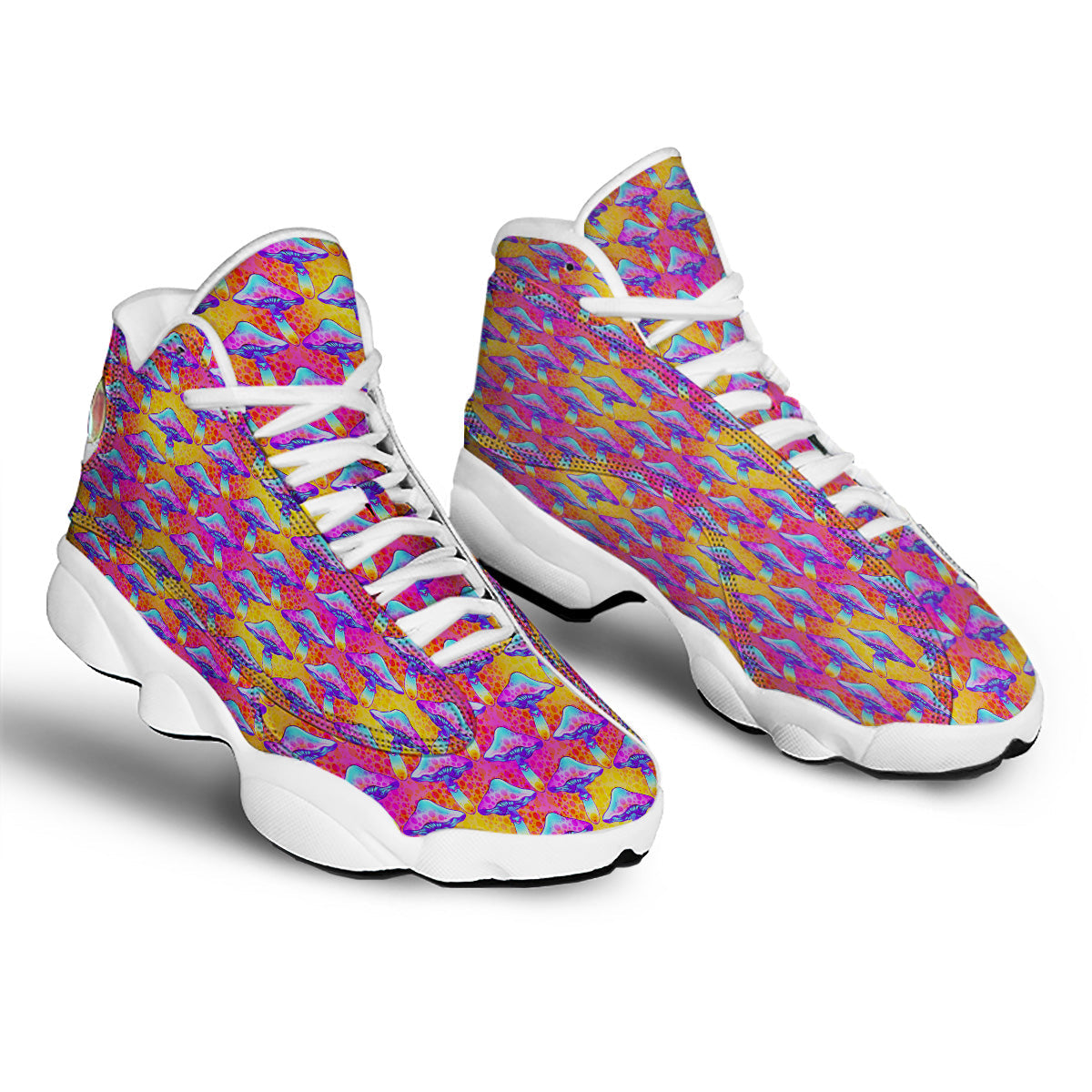 Mushroom Psychedelic Hippie Print Pattern White Basketball Shoes-grizzshop