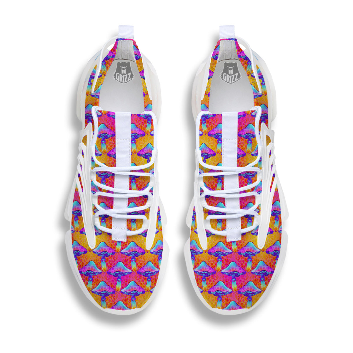 Mushroom Psychedelic Hippie Print Pattern White Gym Shoes-grizzshop