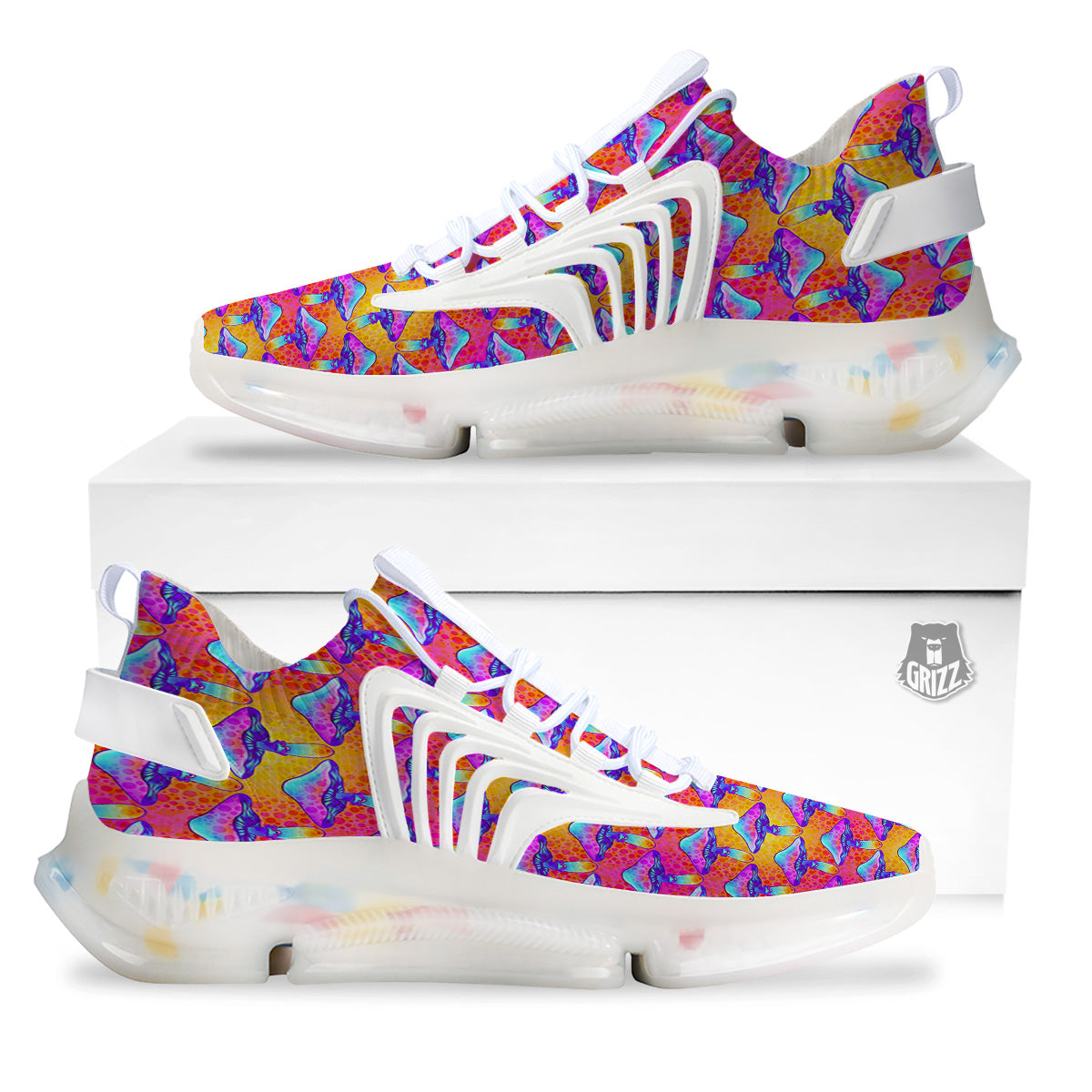 Mushroom Psychedelic Hippie Print Pattern White Gym Shoes-grizzshop