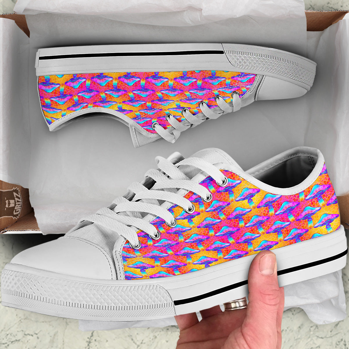 Mushroom Psychedelic Hippie Print Pattern White Low Top Shoes-grizzshop