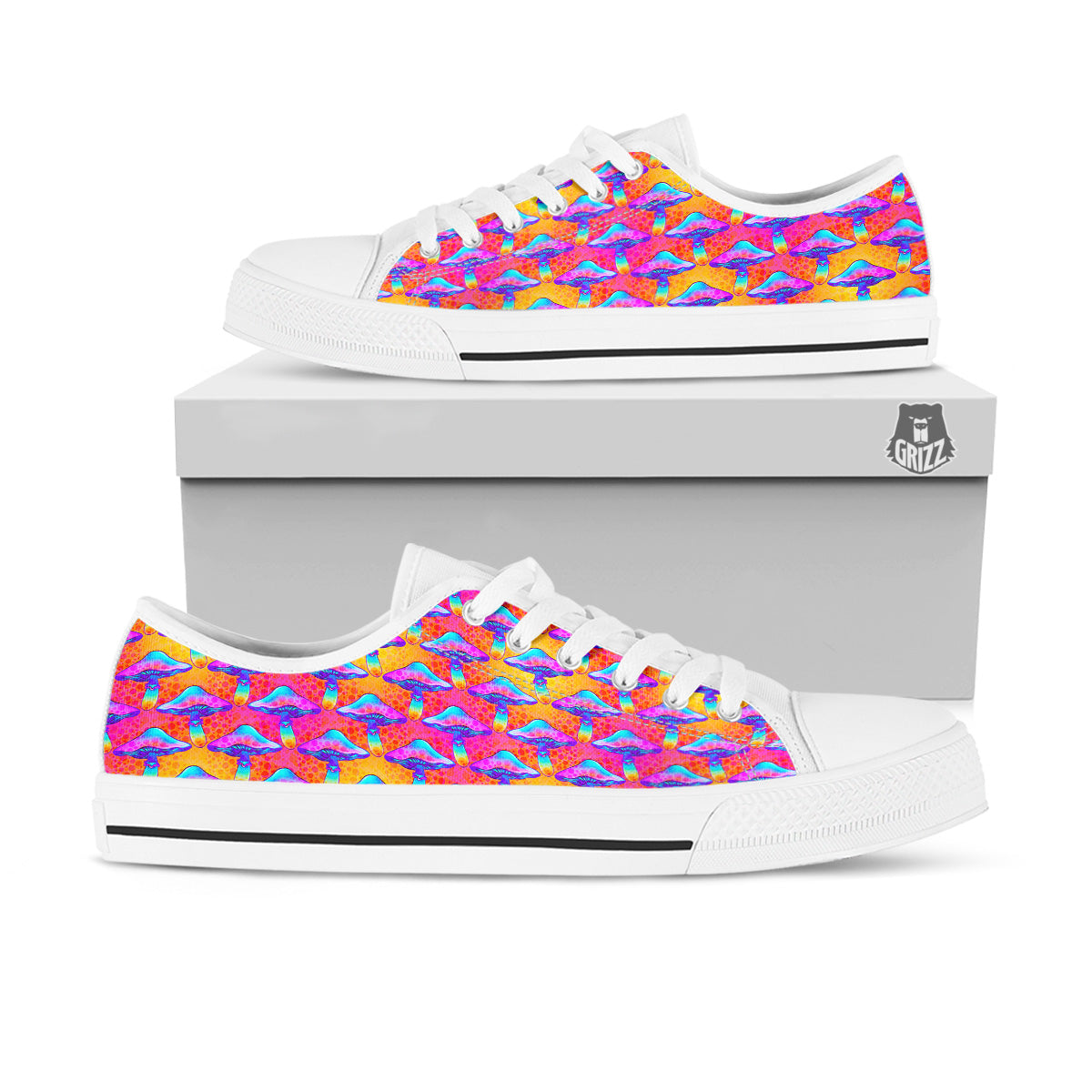 Mushroom Psychedelic Hippie Print Pattern White Low Top Shoes-grizzshop