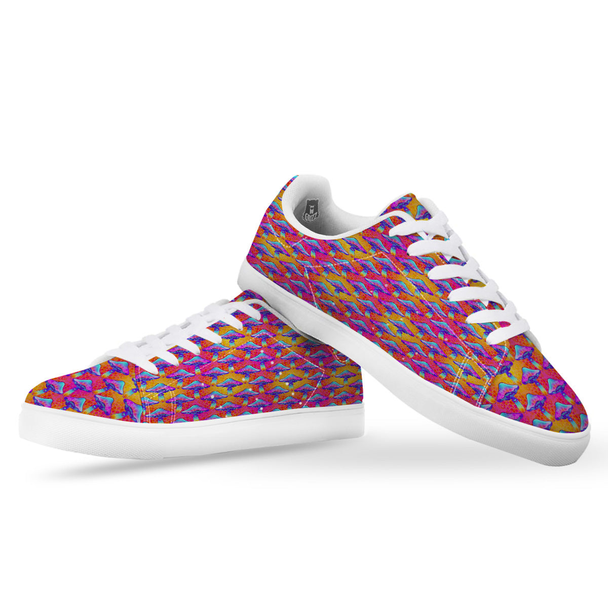 Mushroom Psychedelic Hippie Print Pattern White Low Top Sneakers-grizzshop