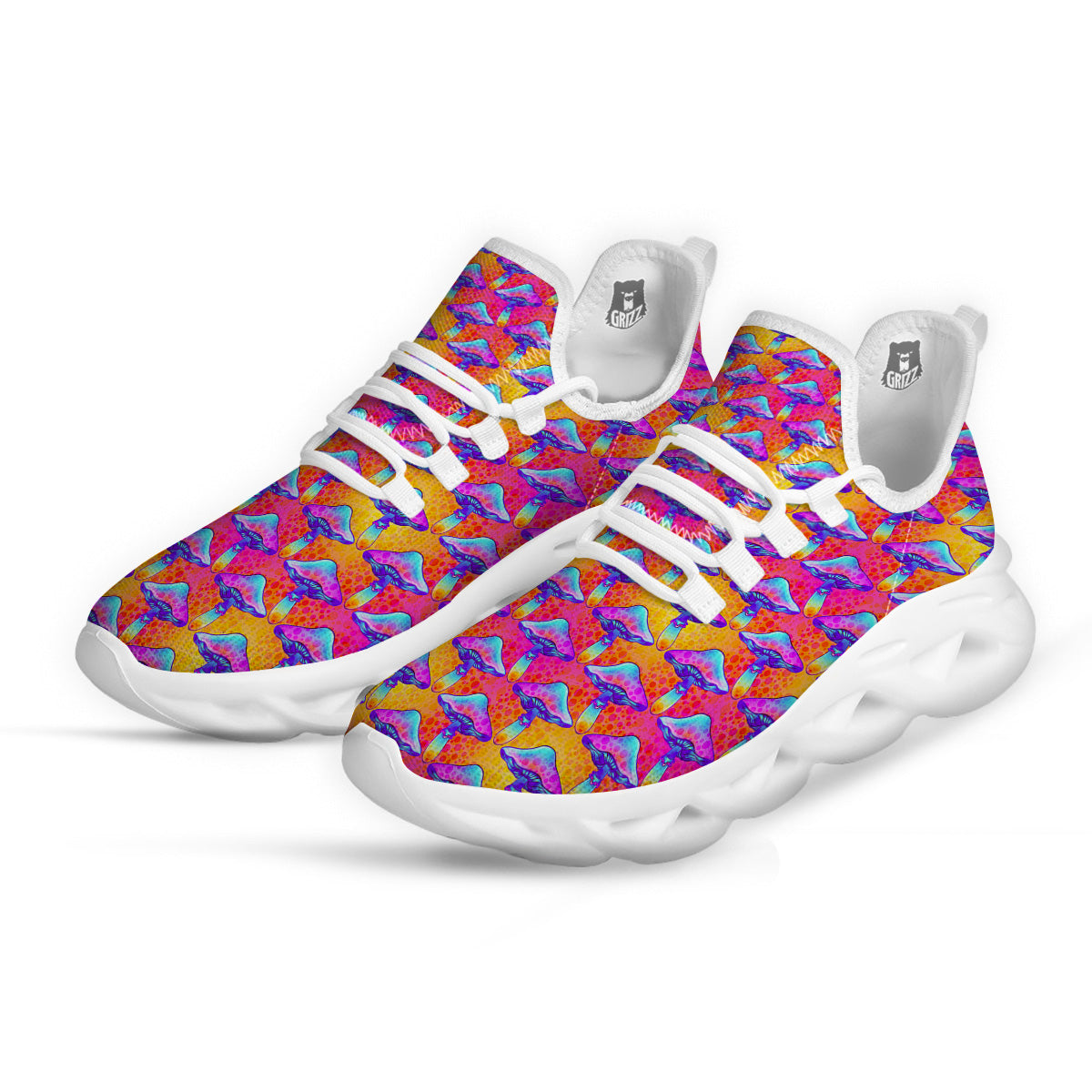 Mushroom Psychedelic Hippie Print Pattern White Running Shoes-grizzshop