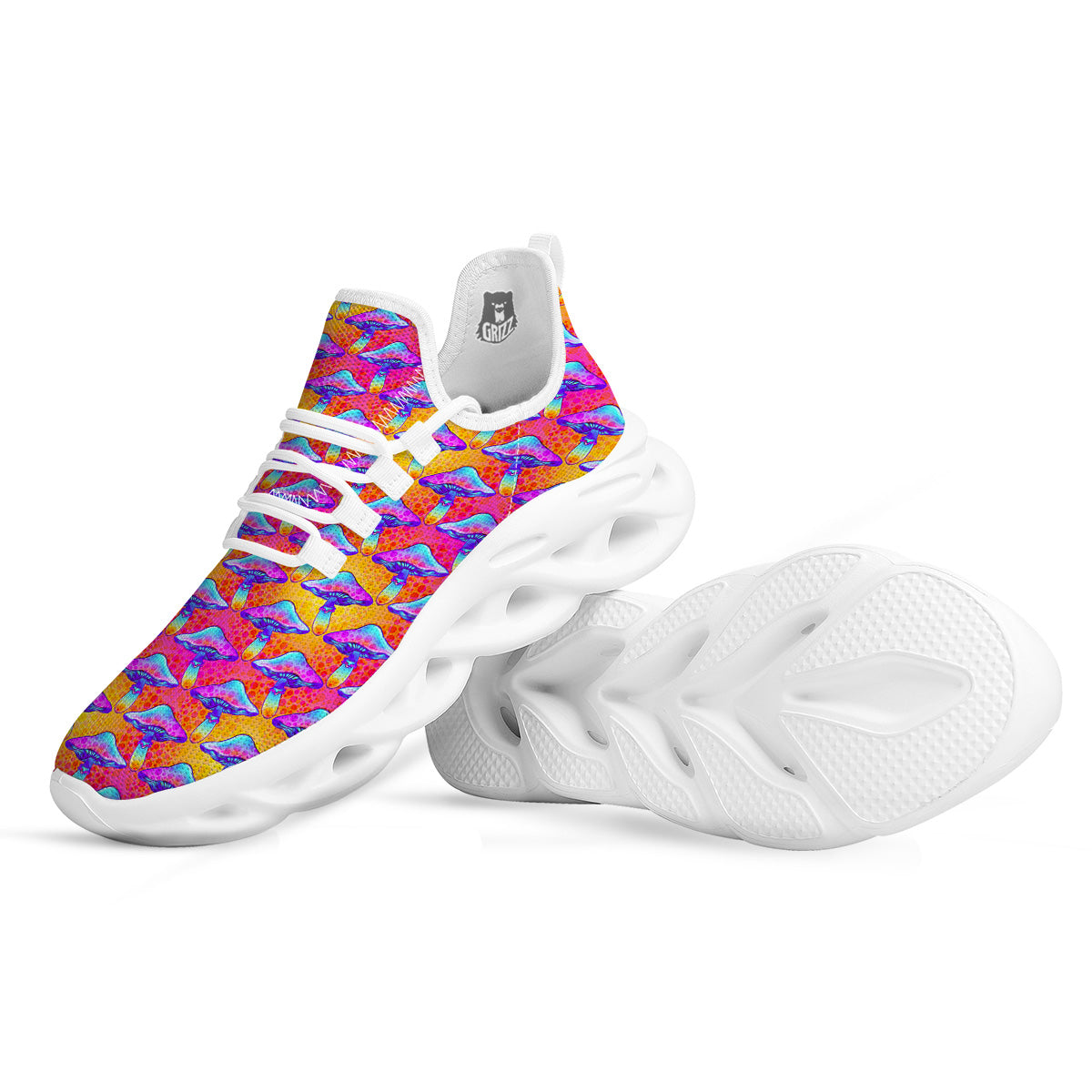 Mushroom Psychedelic Hippie Print Pattern White Running Shoes-grizzshop