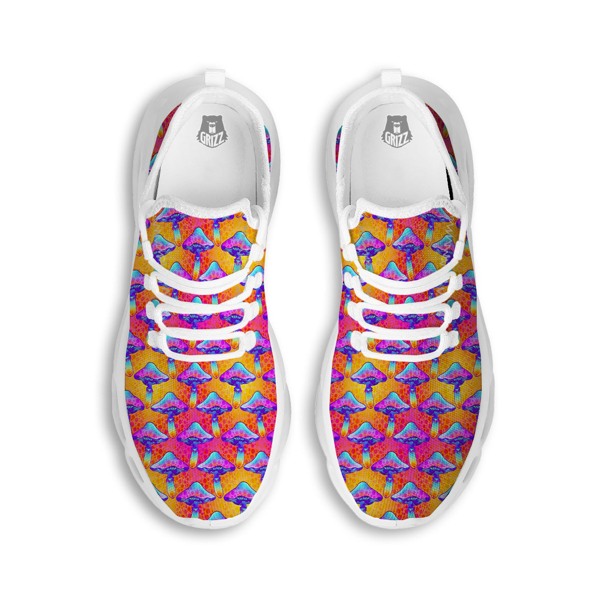 Mushroom Psychedelic Hippie Print Pattern White Running Shoes-grizzshop