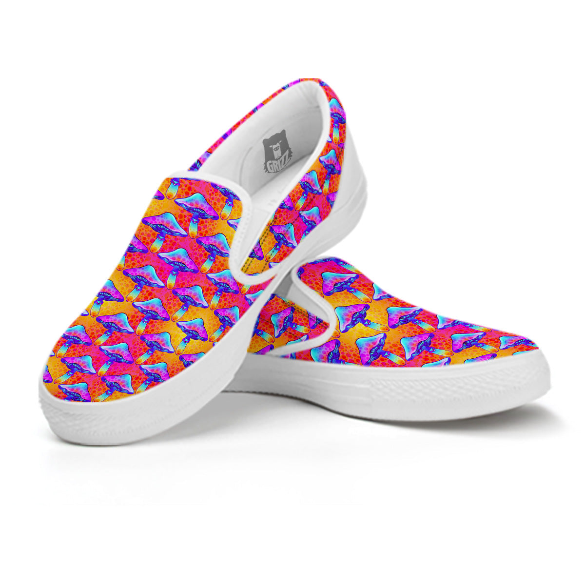 Mushroom Psychedelic Hippie Print Pattern White Slip On Shoes-grizzshop