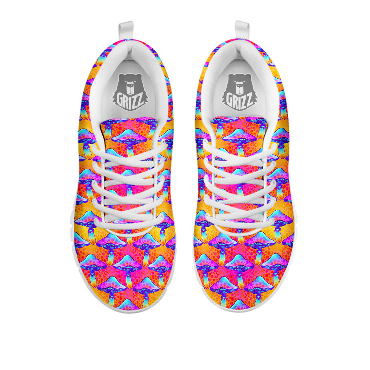 Mushroom Psychedelic Hippie Print Pattern White Sneaker-grizzshop