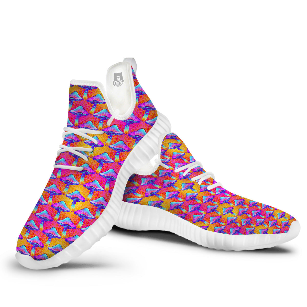 Mushroom Psychedelic Hippie Print Pattern White Walking Shoes-grizzshop