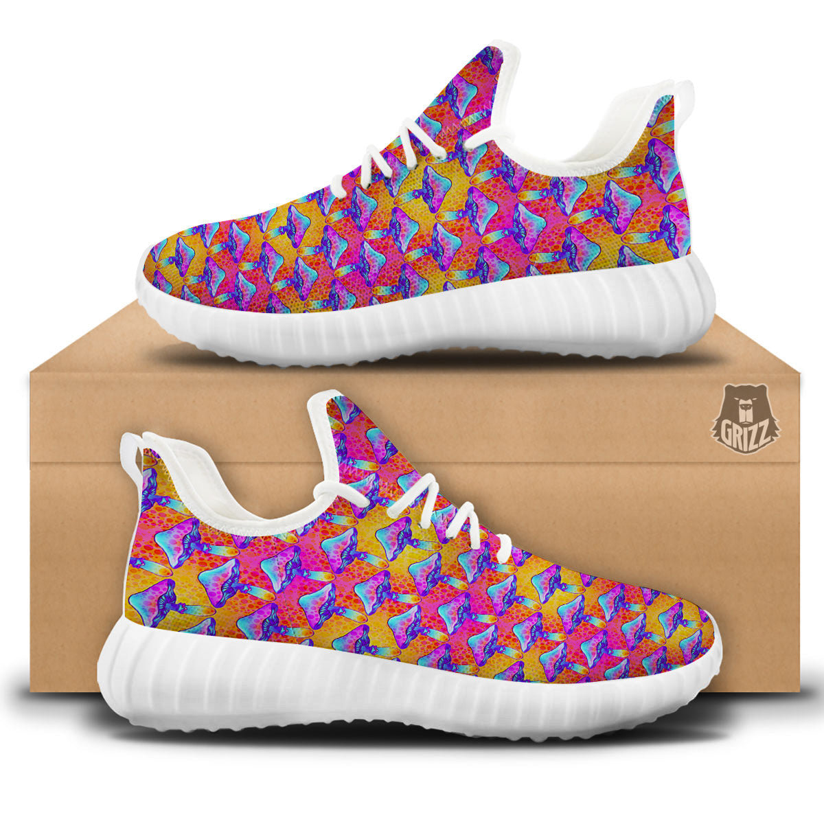 Mushroom Psychedelic Hippie Print Pattern White Walking Shoes-grizzshop