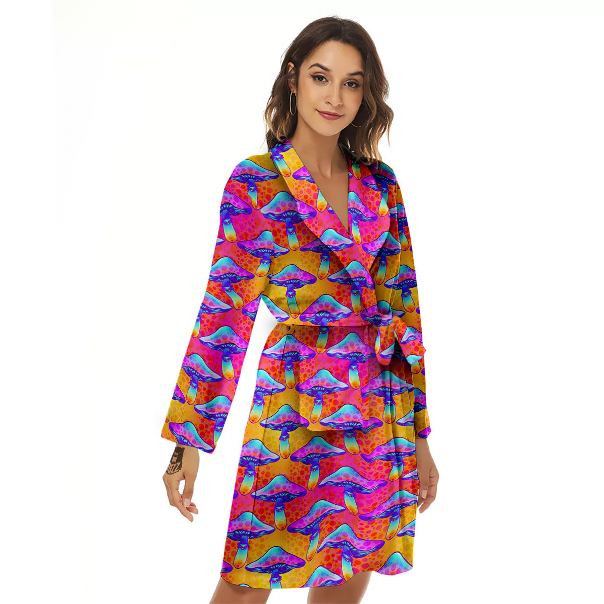 Mushroom Psychedelic Hippie Print Pattern Women's Robe-grizzshop