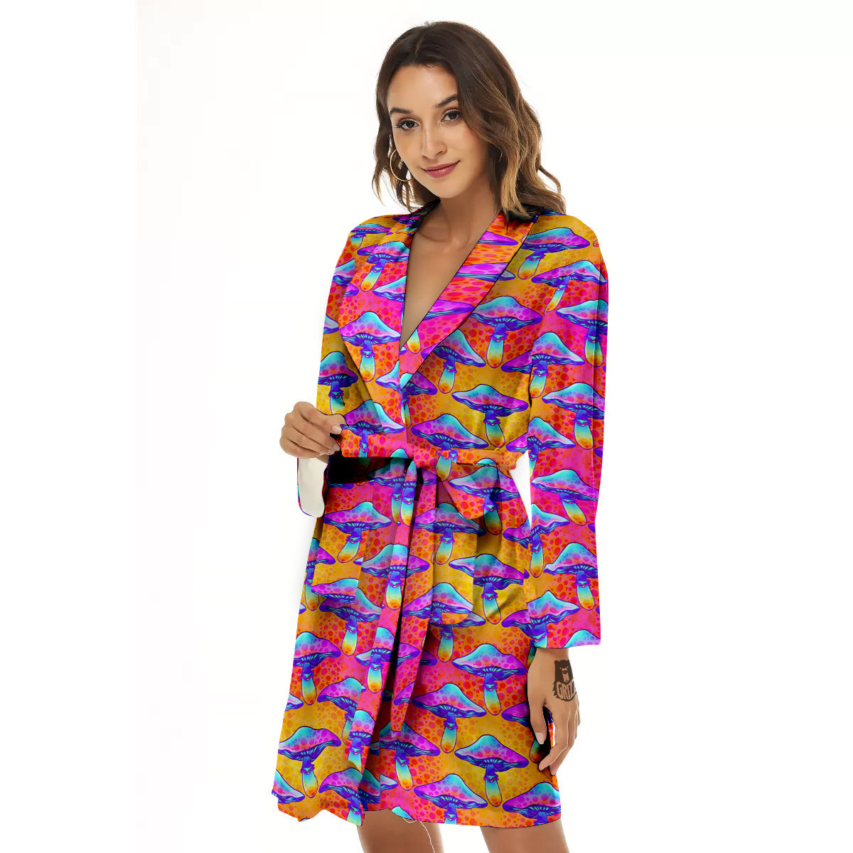 Mushroom Psychedelic Hippie Print Pattern Women's Robe-grizzshop