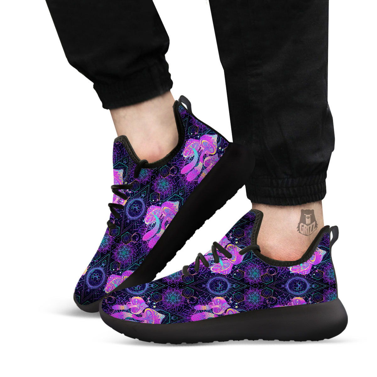 Mushroom Psychedelic Print Pattern Black Athletic Shoes-grizzshop