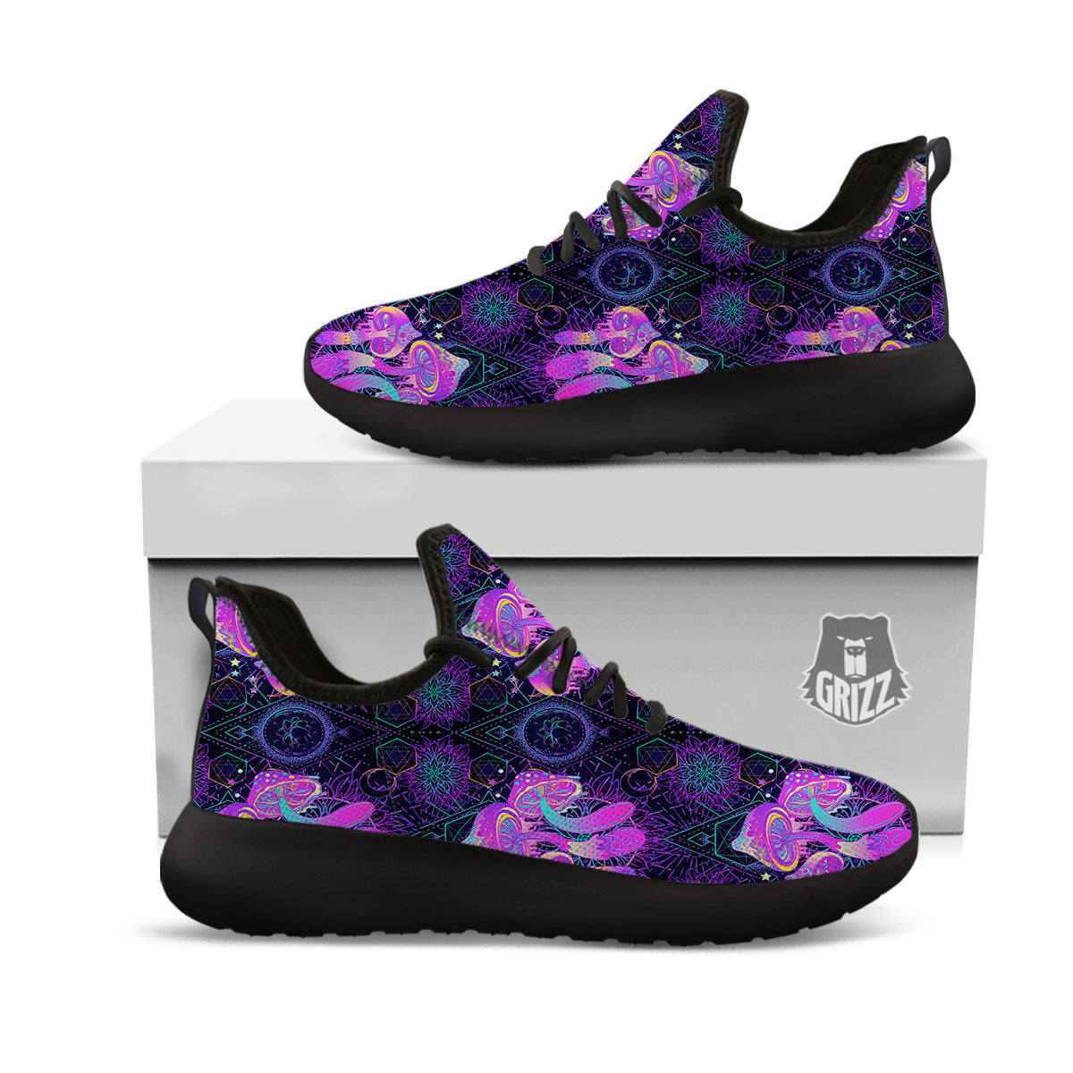 Mushroom Psychedelic Print Pattern Black Athletic Shoes-grizzshop