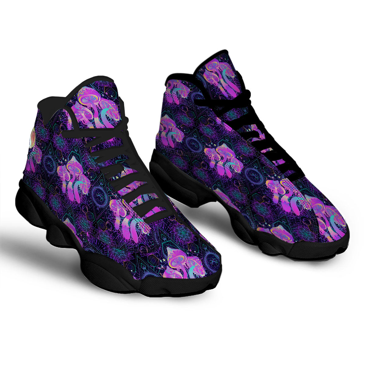 Mushroom Psychedelic Print Pattern Black Basketball Shoes-grizzshop