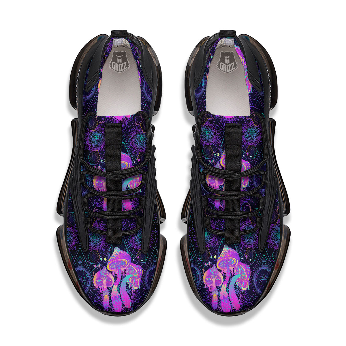 Mushroom Psychedelic Print Pattern Black Gym Shoes-grizzshop