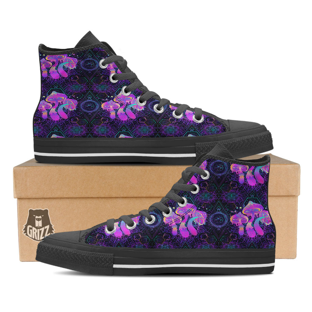 Mushroom Psychedelic Print Pattern Black High Top Shoes-grizzshop