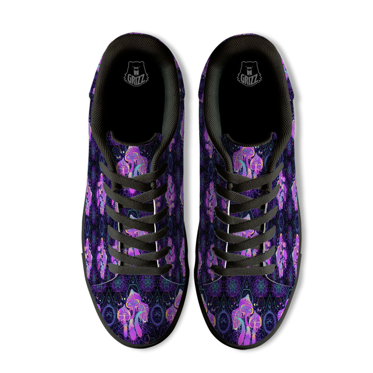 Mushroom Psychedelic Print Pattern Black Low Top Sneakers-grizzshop