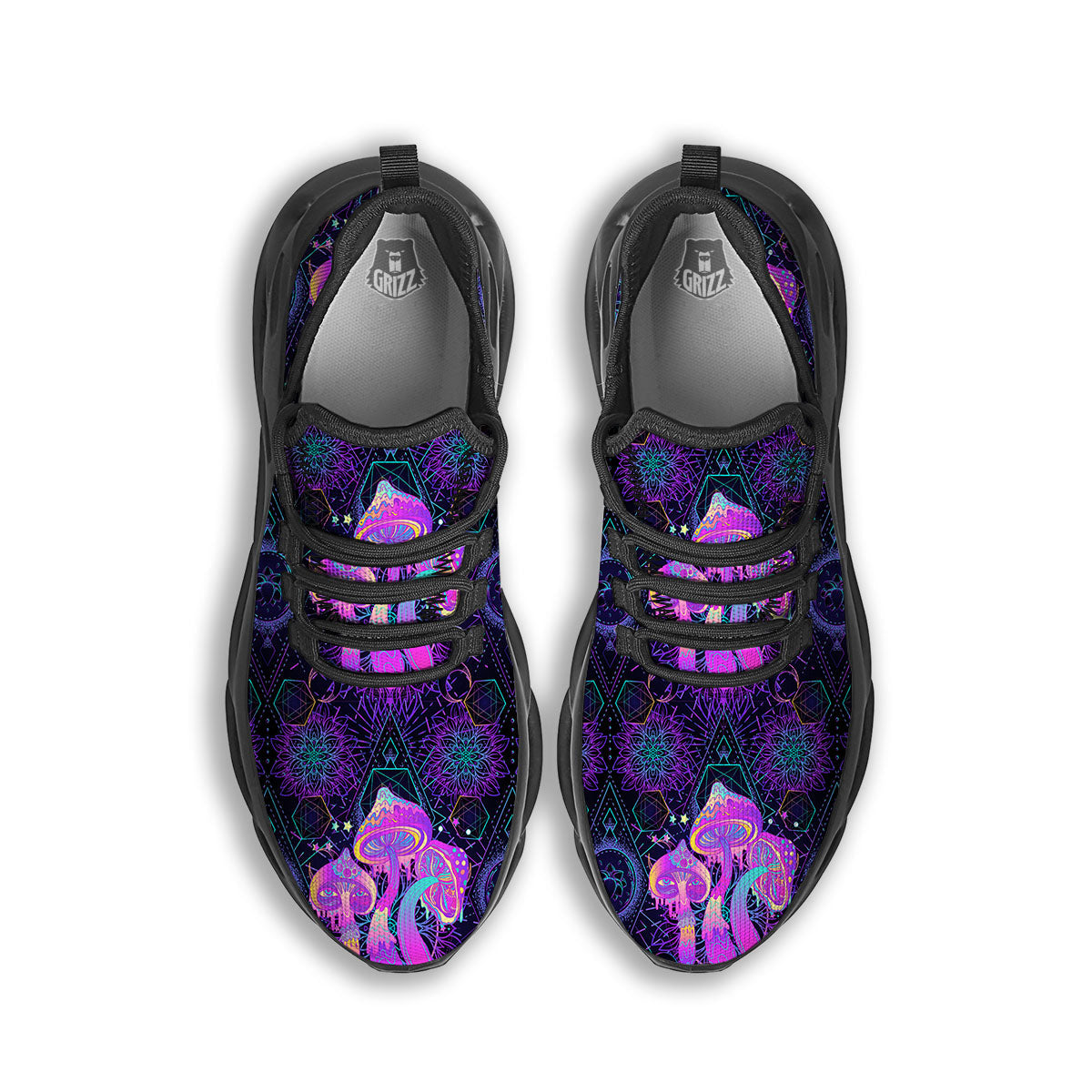 Mushroom Psychedelic Print Pattern Black Running Shoes-grizzshop