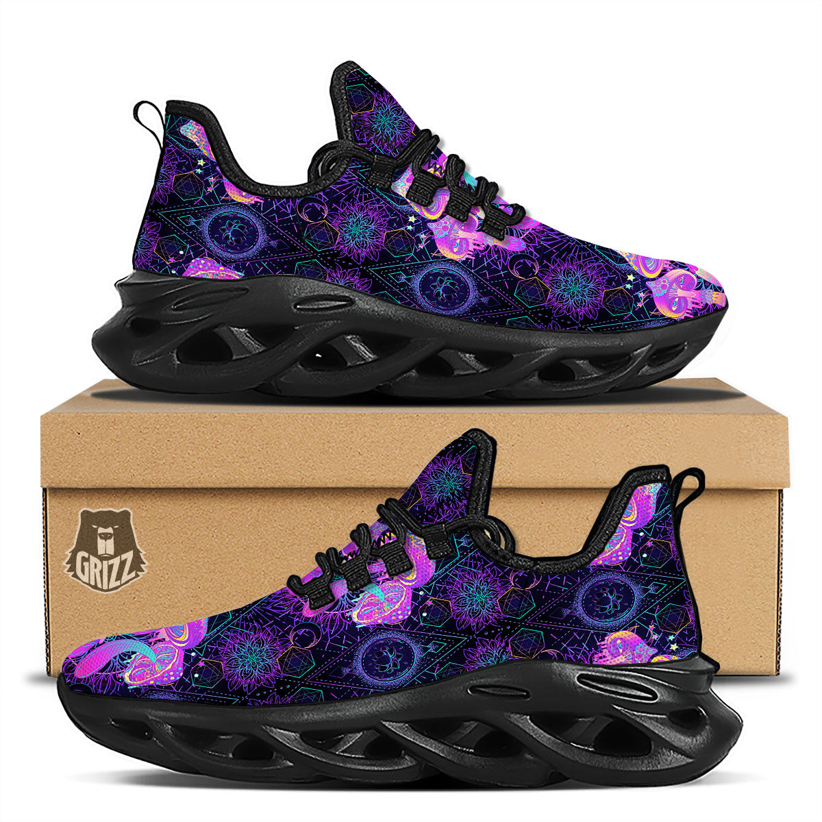 Mushroom Psychedelic Print Pattern Black Running Shoes-grizzshop