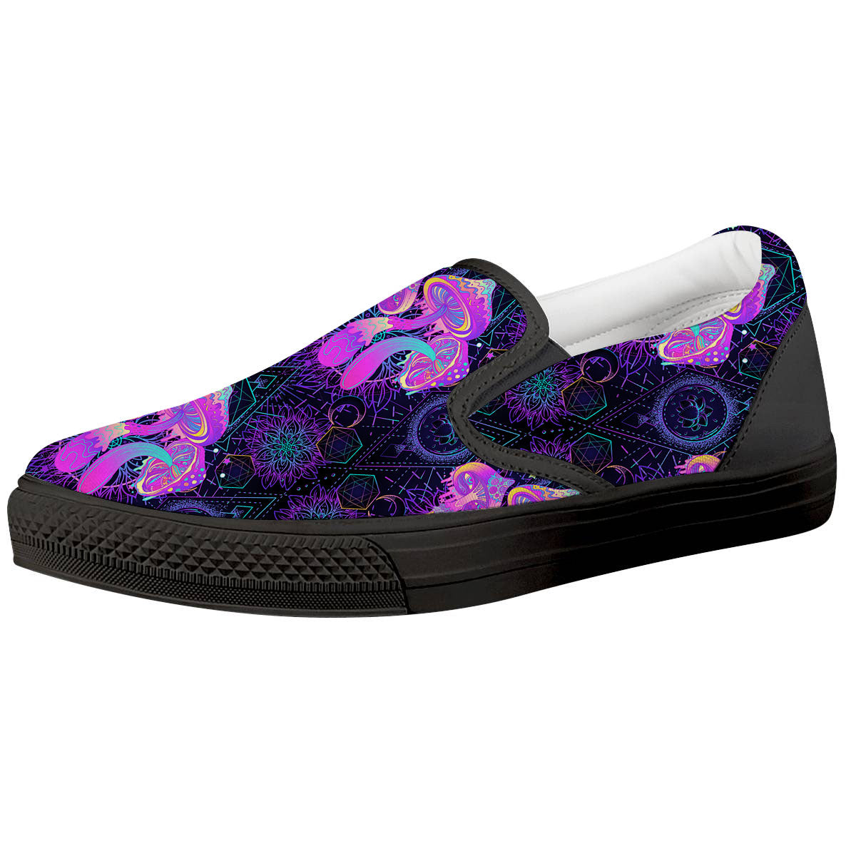 Mushroom Psychedelic Print Pattern Black Slip On Shoes-grizzshop