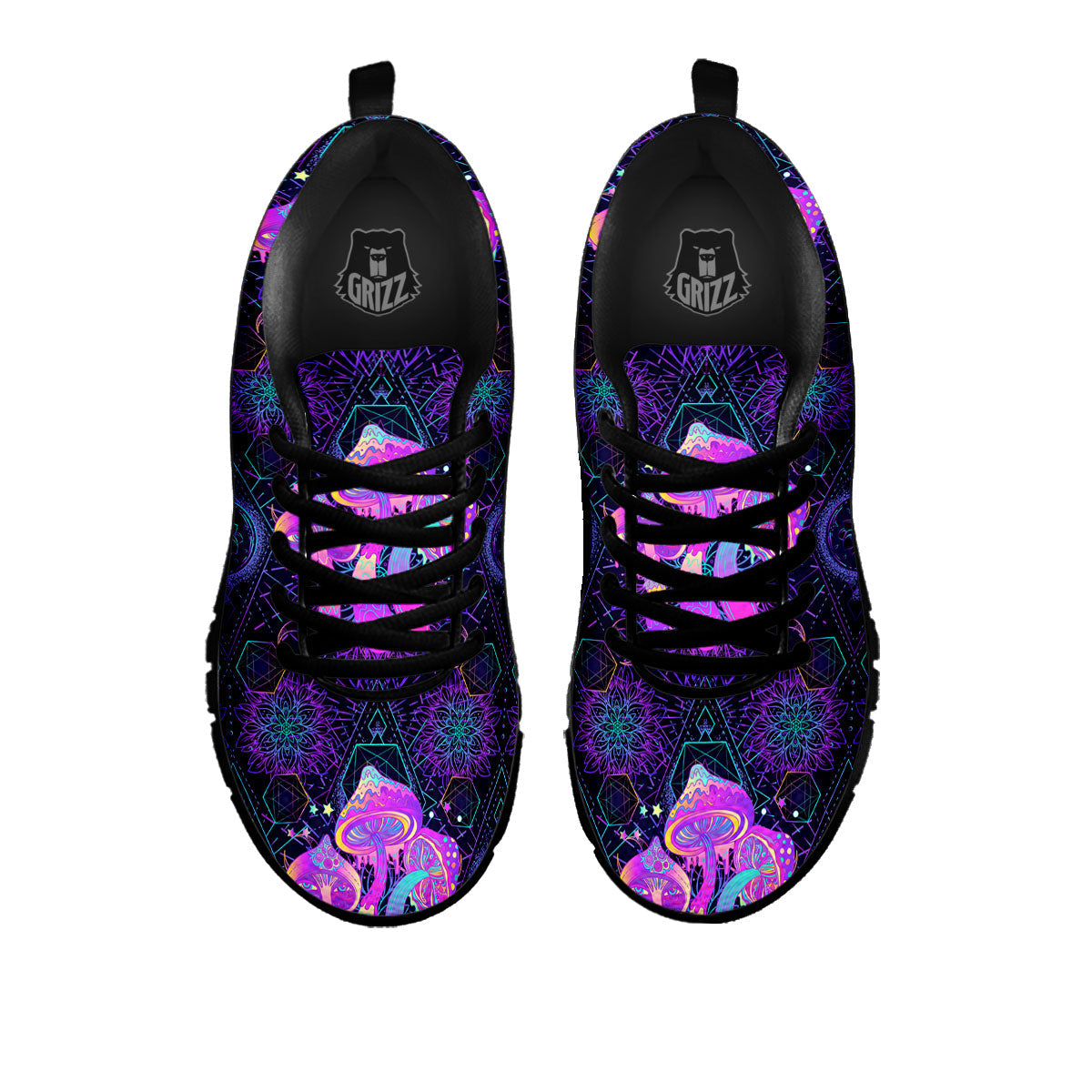 Mushroom Psychedelic Print Pattern Black Sneaker-grizzshop