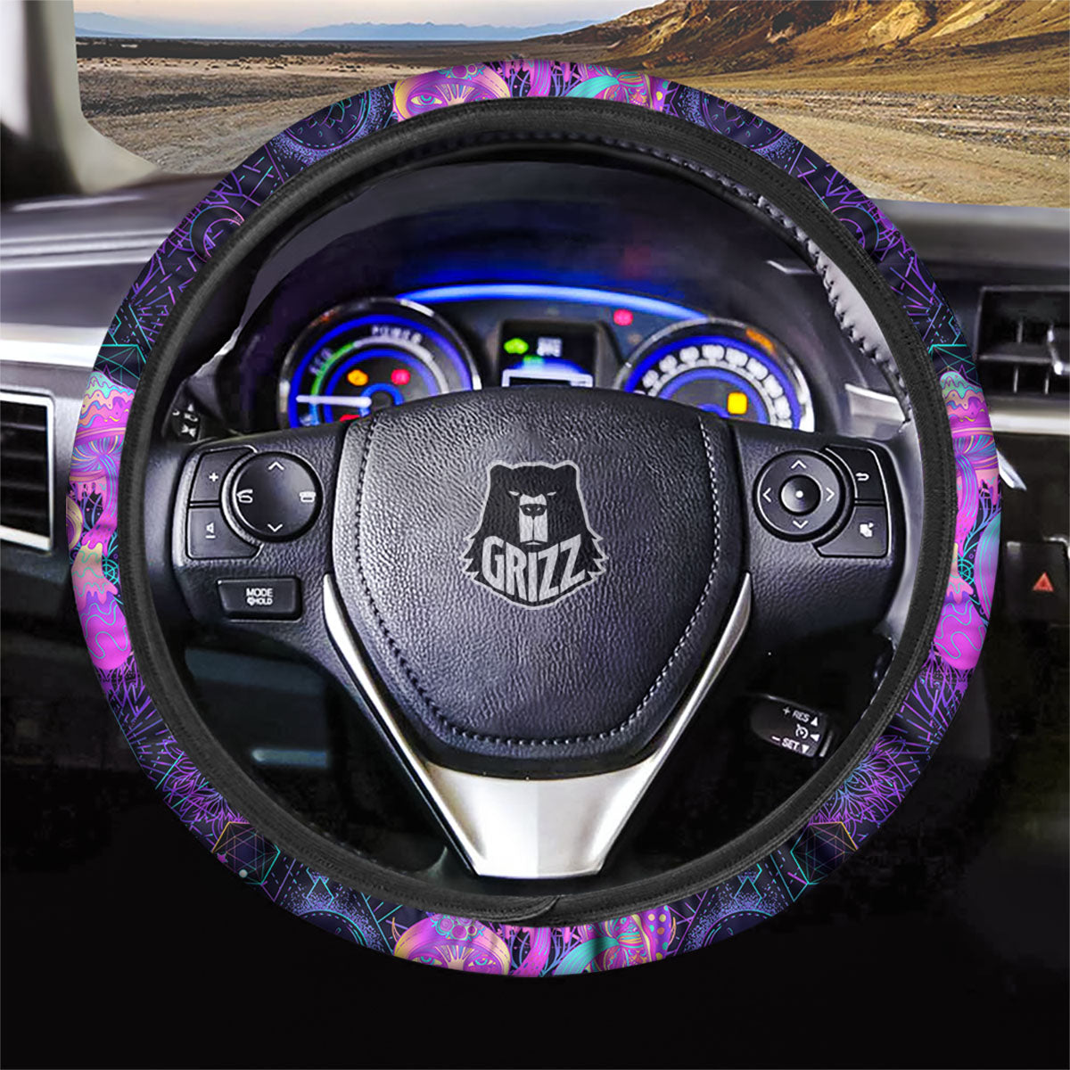 Mushroom Psychedelic Print Pattern Car Steering Wheel Cover-grizzshop