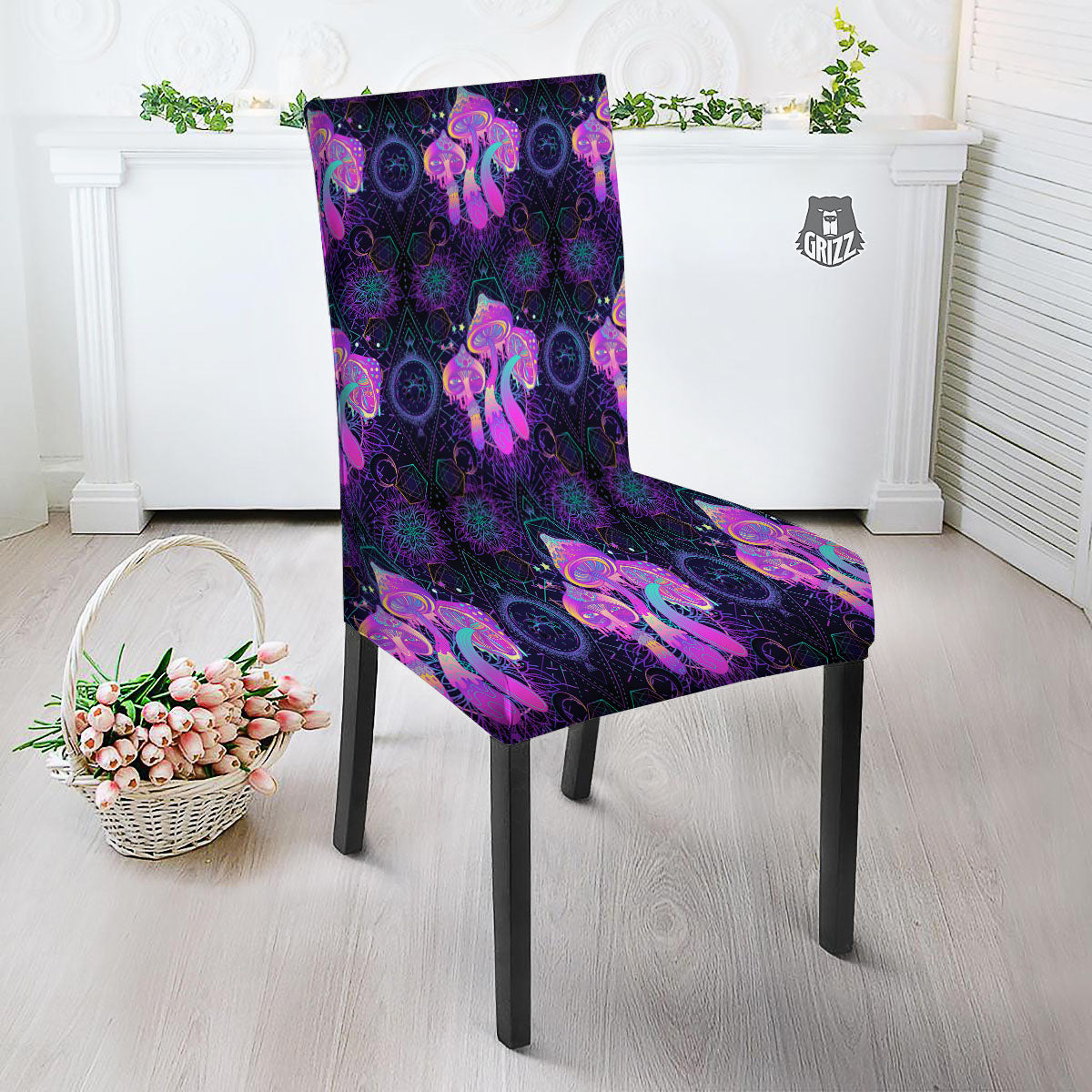 Mushroom Psychedelic Print Pattern Dining Chair Slipcover-grizzshop