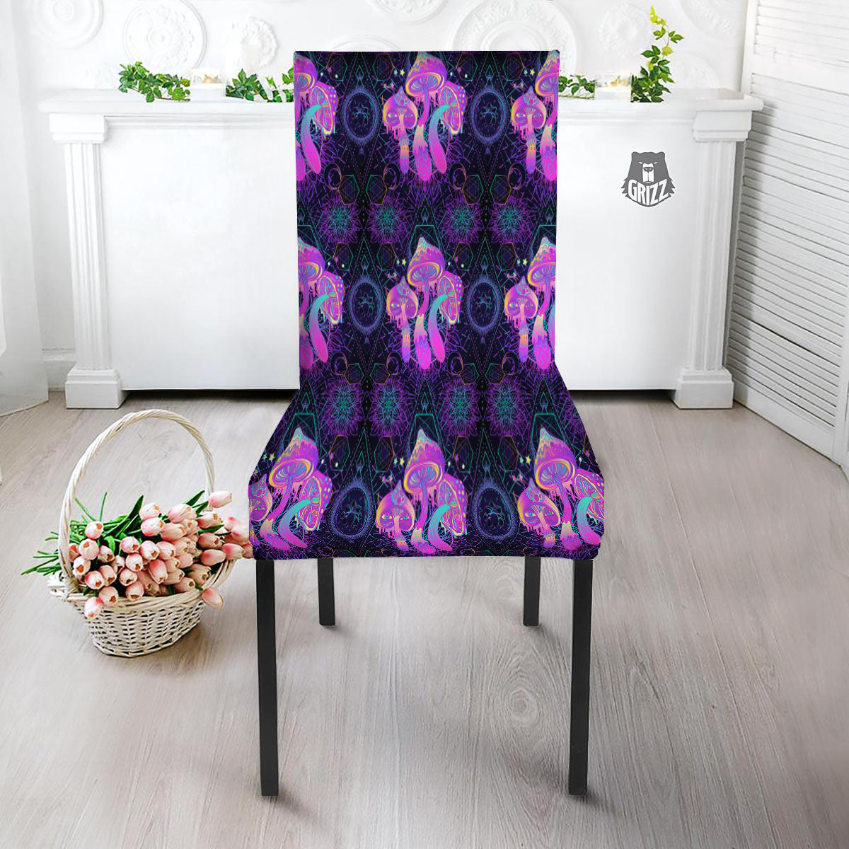 Mushroom Psychedelic Print Pattern Dining Chair Slipcover-grizzshop