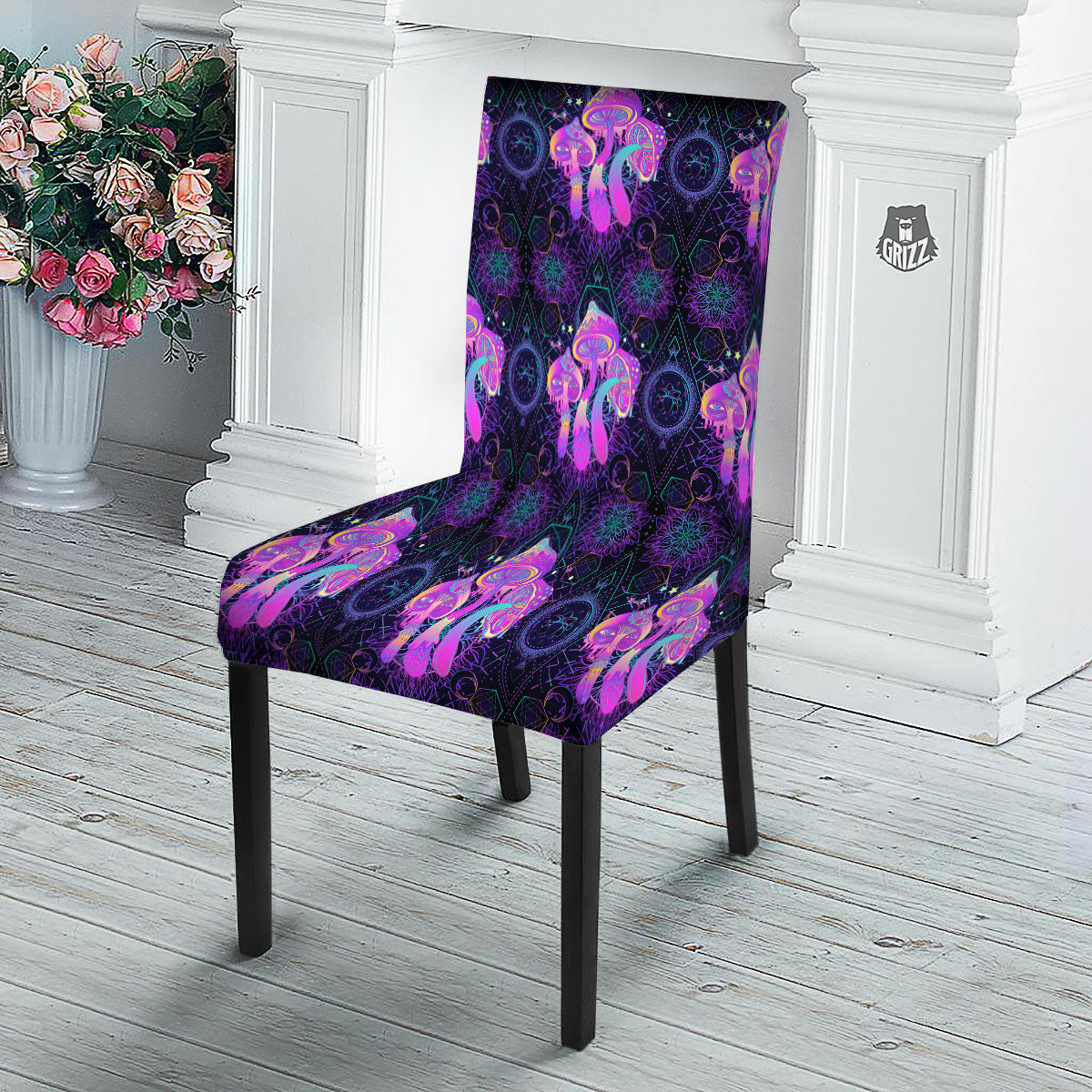 Mushroom Psychedelic Print Pattern Dining Chair Slipcover-grizzshop