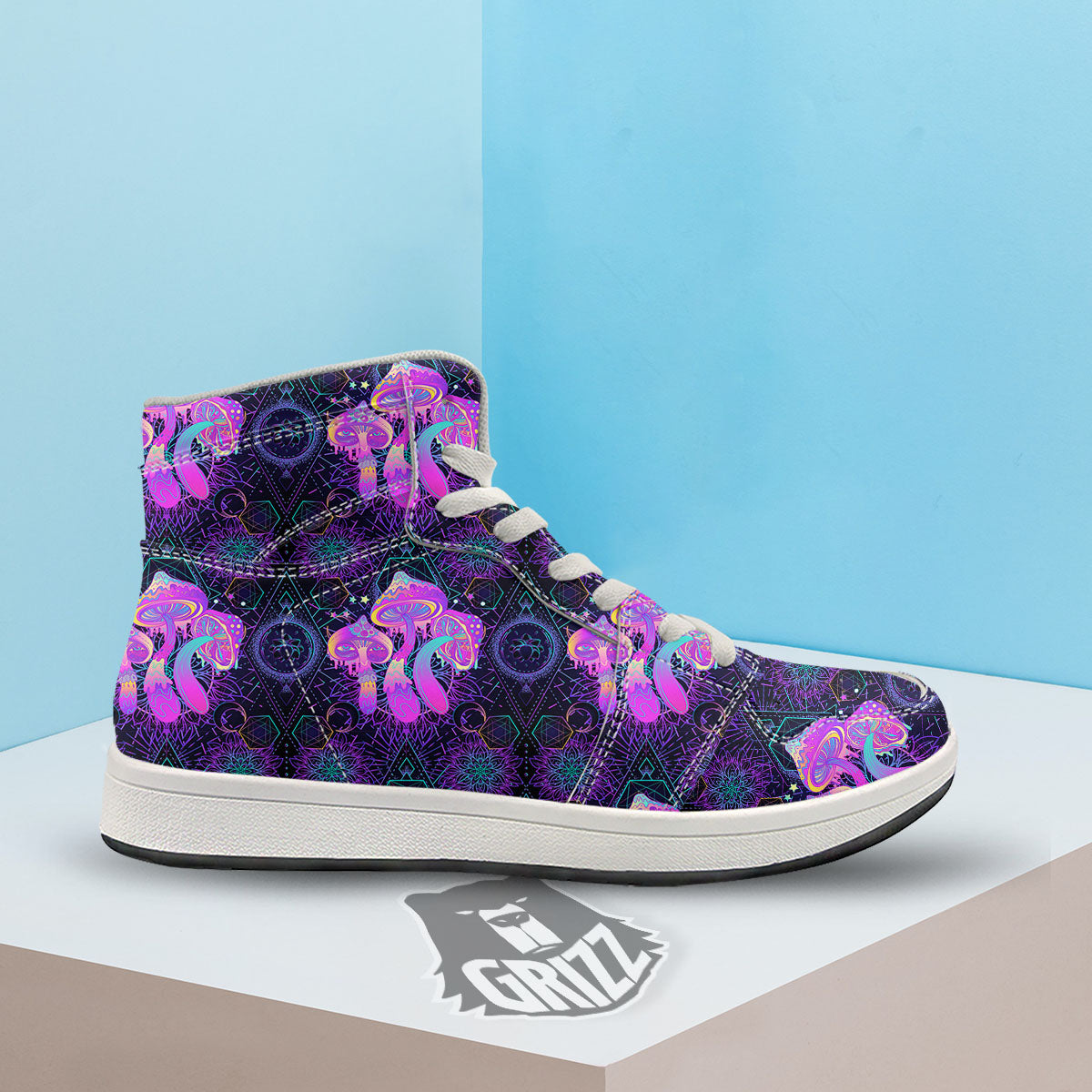 Mushroom Psychedelic Print Pattern High Top Sneakers-grizzshop